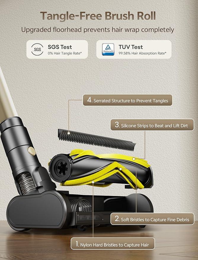 Ultenic Cordless Vacuum Cleaner, 550W 50KPA 65min Runtime, Stick Vacuum with Green Light, Self-Standing & 180° Lay-Flat, Anti-Tangled Brush, Vacuum Cleaners for Home/Hard Floor/Carpet/Pet Hair, U15 - NeatNest