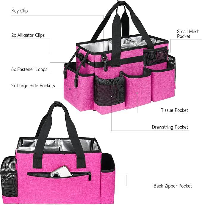 Cleaning Caddy Bag, Cleaning Supplies Organizer for Housekeepers, Housekeeping Caddy with Handle and Detachable Padded Cushion, Pink - NeatNest