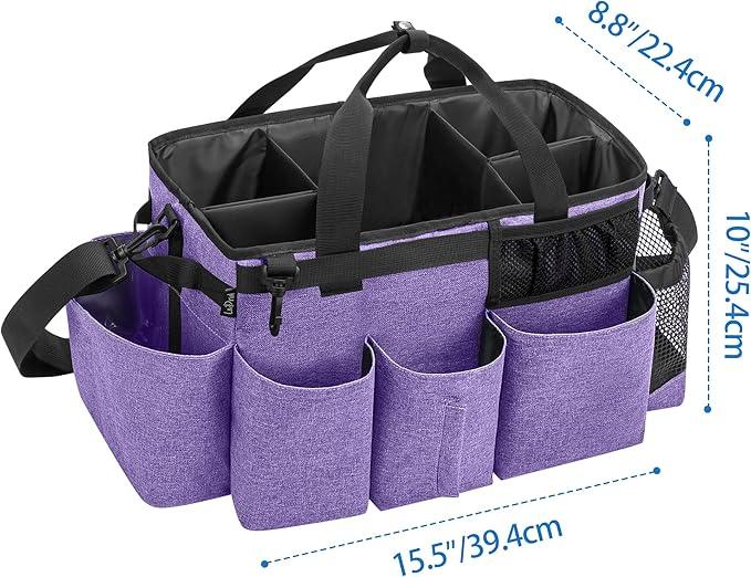 LoDrid Wearable Cleaning Caddy Bag with 4 Foldable Dividers, Cleaning Supply Tote for Cleaning Supplies, Cleaning Organizer with Shoulder Strap and Side Handles for Cleaners & Housekeepers, Purple - NeatNest
