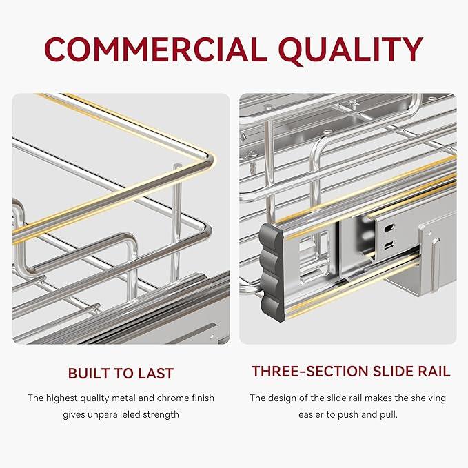 Under Sink Organizer 2 Packs, Pull Out Cabinet Organizer 2 Tier, Under Sink Slide Out Organizer Chrome Plated, Under Kitchen Bathroom Sink Organizer, Pantry Cabinet Closet Organization Rack, 9"W X19"D - NeatNest