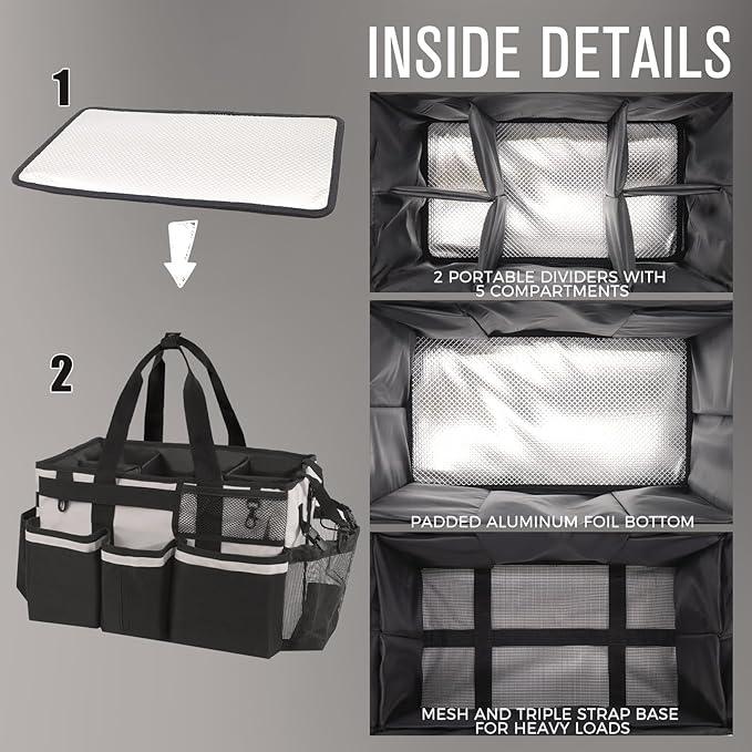 Wearable Cleaning Caddy, Cleaning Caddy Supplies Organizer with Handle & Shoulder Straps for Housekeepers, Under Sink & Car Cleaning Tool Organizers Bag with 4 Foldable Divider (Beige) - NeatNest