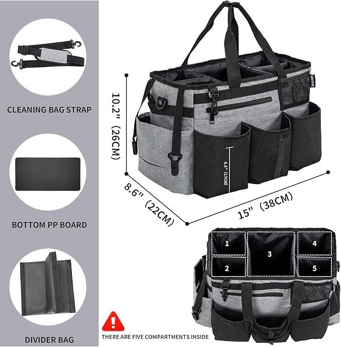 Wearable Cleaning Caddy Bag for Cleaning Supplies,Large Capacity Cleaning Organizer Grey - NeatNest