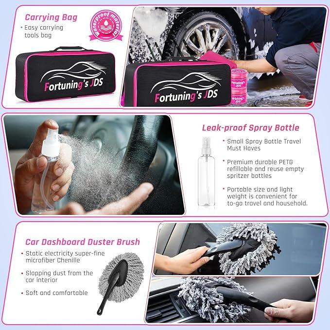 35PCS Car Detailing Kit Interior Cleaner with High Power Handheld Vacuum,Car Wash kit with Detailing Brush Set,Car Interior Detailing Kit,Pink Car Accessories for Motorcycle,Cars Gifts for Women - NeatNest
