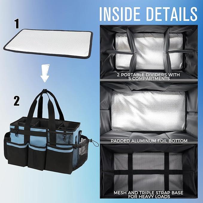 Wearable Cleaning Caddy, Cleaning Caddy Supplies Organizer with Handle & Shoulder Straps for Housekeepers, Under Sink & Car Cleaning Tool Organizers Bag with 4 Foldable Divider (Blue) - NeatNest