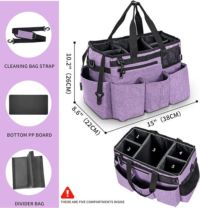 Wearable Cleaning Caddy Bag for Cleaning Supplies,Large Capacity Cleaning Organizer Purple - NeatNest