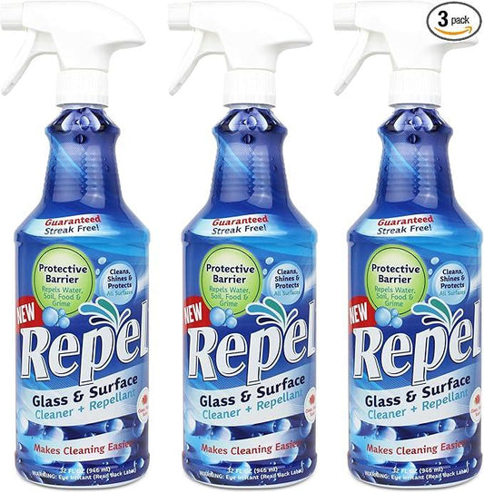 Clean-X REPEL Glass & Surface Cleaner 32 fl. oz. - Cleans & Repels water spots and dirt on glass, mirror, tile and multi surface by UNELKO (3) - NeatNest