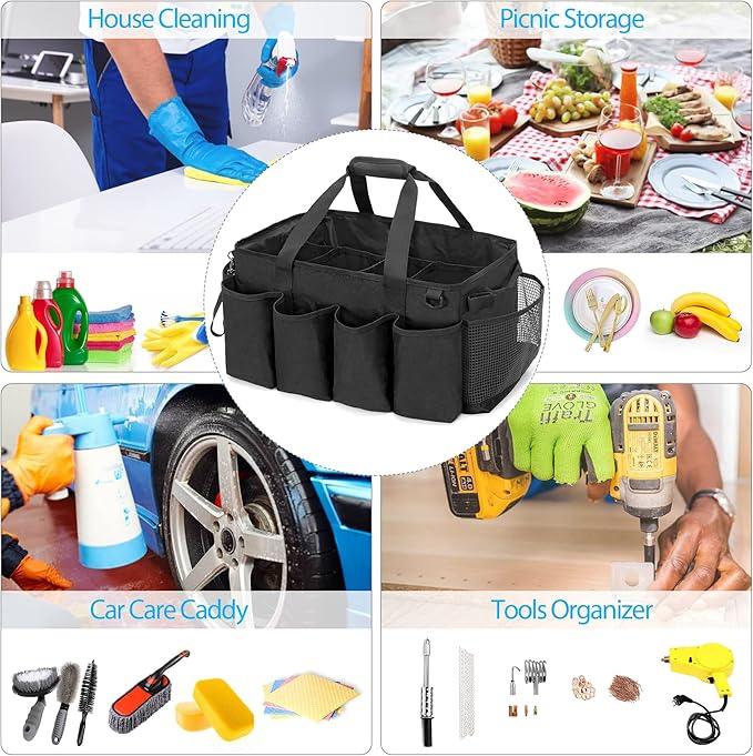 Extra-Large Cleaning Caddy, Organizer with Handles for Cleaning Tools & Products Storage, Large Capacity Tote Bag for Car, Home & Housekeeping Work, Black - NeatNest
