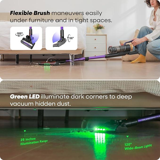 UNINELL HOME UV2 Cordless Vacuum Cleaner, 48000Pa/550W Vacuum Cleaners for Home, Lightweight Stick Vacuum with 65Mins Runtime, Self-Standing&Wall Mount Charging, Tangle-Resistant Vacuum for Pet Hair - NeatNest