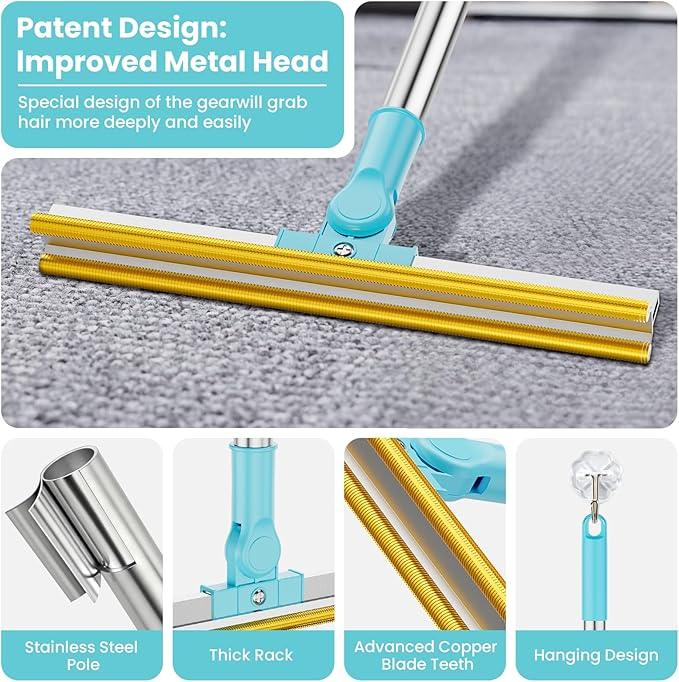 3 in 1 Carpet Rake for Pet Hair Removal, Tool Set of 3, 55” Long Handle Carpet Pet Hair Removal Carpet Scraper Dog Cat Hair Remover for Sofa, Couch, Car, Rug - NeatNest