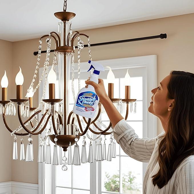 Sparkle Plenty Chandelier Cleaner Drip Dry Spray No Wipe - Dust Remover & Streak Free Glass Cleaner Spray for Chandeliers Crystals & Window Screen Surface - All Purpose Cleaning Supplies (32 oz) - NeatNest