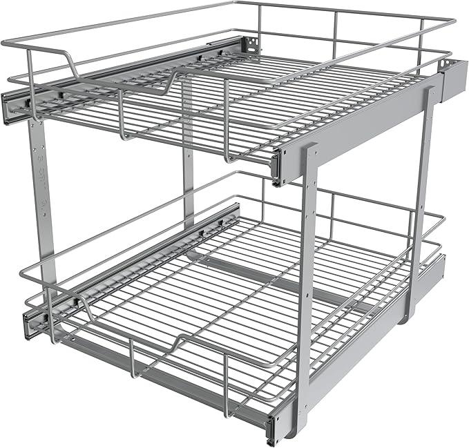 2 Tier Pull Out Cabinet Organizer 18" W X 22" D, Slide Out Drawers For Kitchen Cabinets, Pull Out Drawers For Cabinets Capacity Heavy Duty Caddy, Cabinet Pullout Shelves Chrome-Plated,Bathroom Pantry - NeatNest