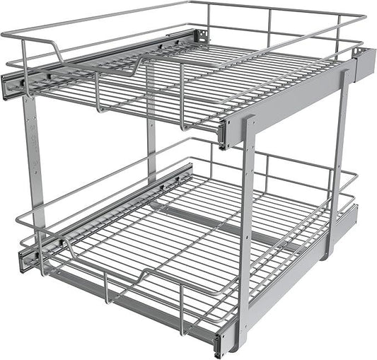 2 Tier Pull Out Cabinet Organizer 18" W X 22" D, Slide Out Drawers For Kitchen Cabinets, Pull Out Drawers For Cabinets Capacity Heavy Duty Caddy, Cabinet Pullout Shelves Chrome-Plated,Bathroom Pantry - NeatNest