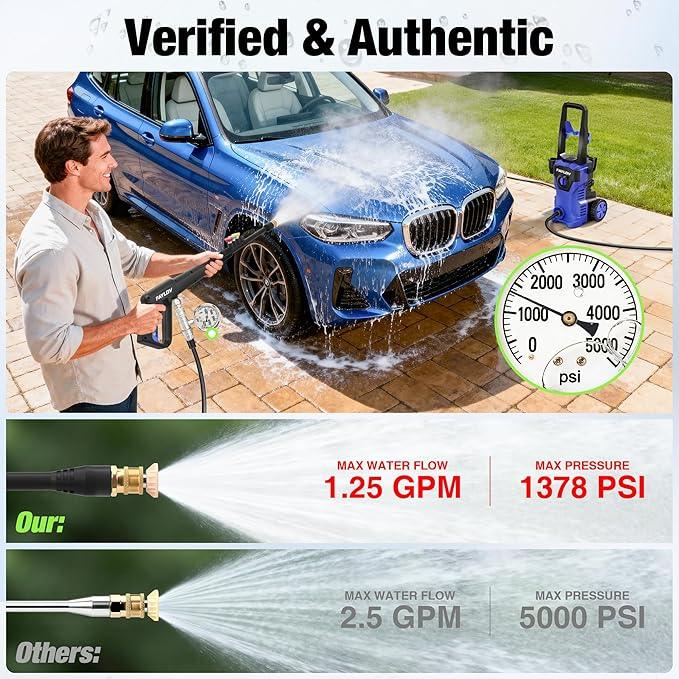 Pressure Washer, 2025 Upgraded 1500W Power Washer with No-Bend 360° Nozzle, Foam Cannon & 4-Nozzle Set, Portable Pressure Washer Cleaning Machine for Cars & Undercarriage Cleaning Driveways - NeatNest