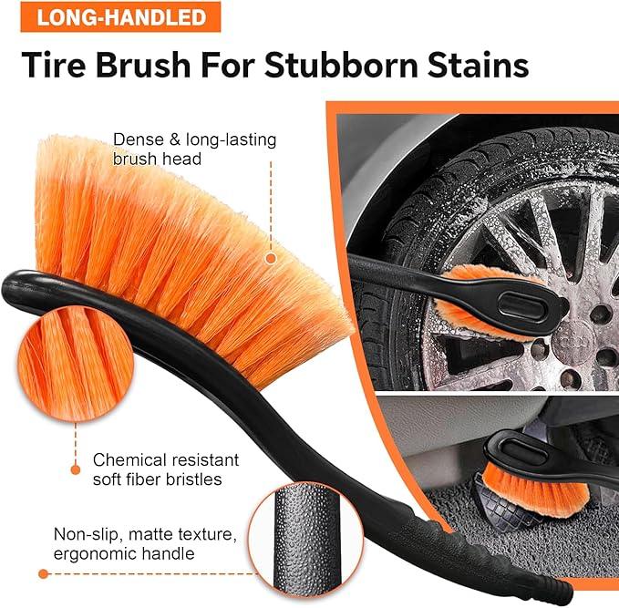 ARTIPOLY 20ft Reach Car Wash Brush with Long Handle-Car Cleaning Kit with 4-12FT Extension Pole, Ultimate RV,Truck Wash Set with Soft Brush, Tire Brush, Window Squeegee, Mitt, Microfiber Cleaning Mop - NeatNest