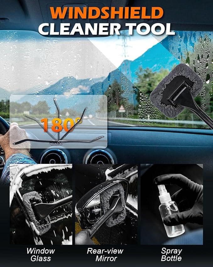 Viewmax Windshield Cleaner Tool, 18Pcs Car Interior Detailing Brush Set, Inside Windshield Cleaning Kit with 2 Microfiber Pads, Duster Brush, Cleaning Gel, Car Detailing Supplies for Women & Men - NeatNest