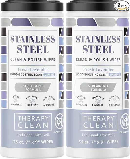 Therapy Stainless Steel Wipes, 30 Count (2 Pack) - Appliance Cleaner for Fridge, Dishwasher, Oven, Stove, Sink, Microwave, and More - Removes Smudges, Fingerprints, and Leaves a Streak-Free Shine - NeatNest