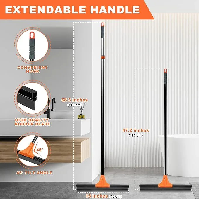 JEHONN Floor Squeegee Heavy Duty with 58.3 inches Long Handle, Rubber Scraper Broom for Cleaning Foam Water on Garage Concrete Bathroom Tile Marble Shower Glass Shop Deck Window Indoor Outdoor - NeatNest