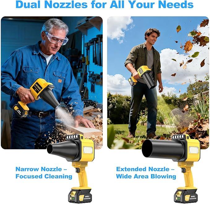 DEGGE Brushless Leaf Blower Cordless, Handheld Leaf Blowers with LED Work Light, Two Interchangeable Nozzles, Turbo Jet Blower for Lawn Care, Patio Cleaning, Garage Dust & Outdoor Use - NeatNest