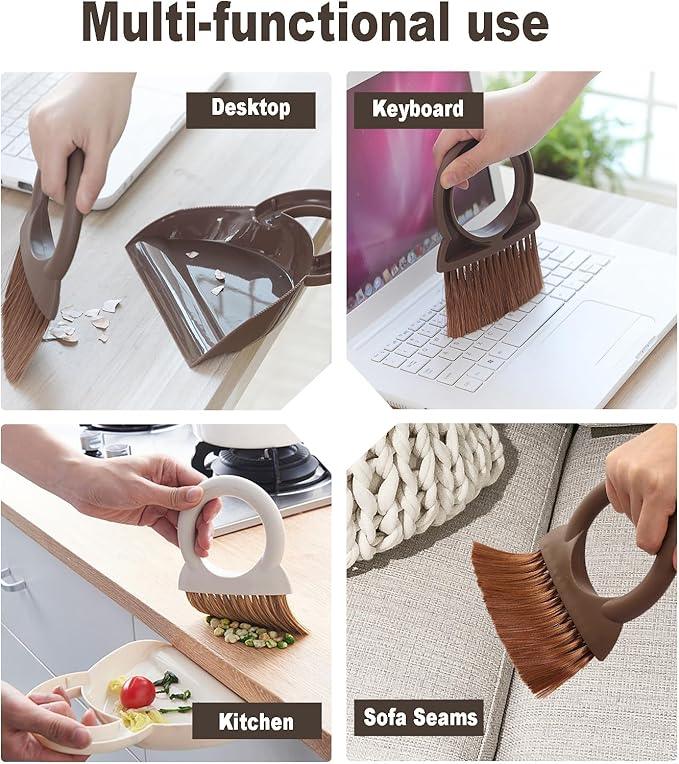 Round Handle Brush and Dustpan Set Small Broom & Dustpan Portable Handheld Sweeper for Desktop Sofa Floor Pet Nest (Off White) - NeatNest