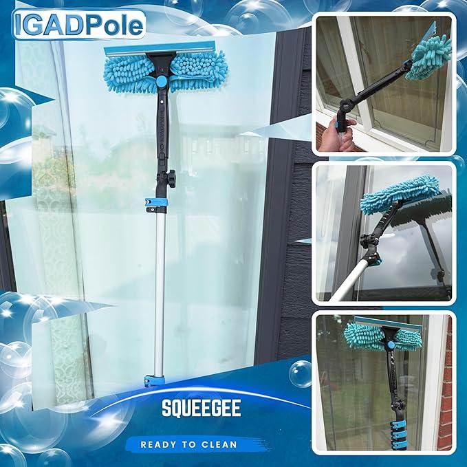 IGADPole 20 FT Water-Fed Washing Kit with Soap-Dispenser, Brush, 10″ Squeegee & Cobweb Duster for Windows, Gutters, Solar Panels & Exterior Walls - NeatNest