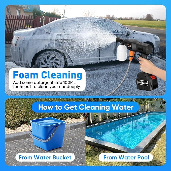 Portable Cordless Pressure Washer, 600 PSI 3.0Ah Rechargeable Battery Powered Pressure Washer, 6-in-1 Nozzle with Standard Nozzle for Car Floor Wall Fence Cleaning, Pet Cleaning - NeatNest