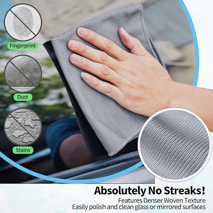 HOMERHYME Microfiber Cleaning Cloth - 10 Pack Glasses Cleaning Cloth, 16" x 14" Window Cleaning Rags, Streak Free Lint Free Polishing Cloths Wipes for Eye Glass, Stainless Steel, Windshield, Grey - NeatNest