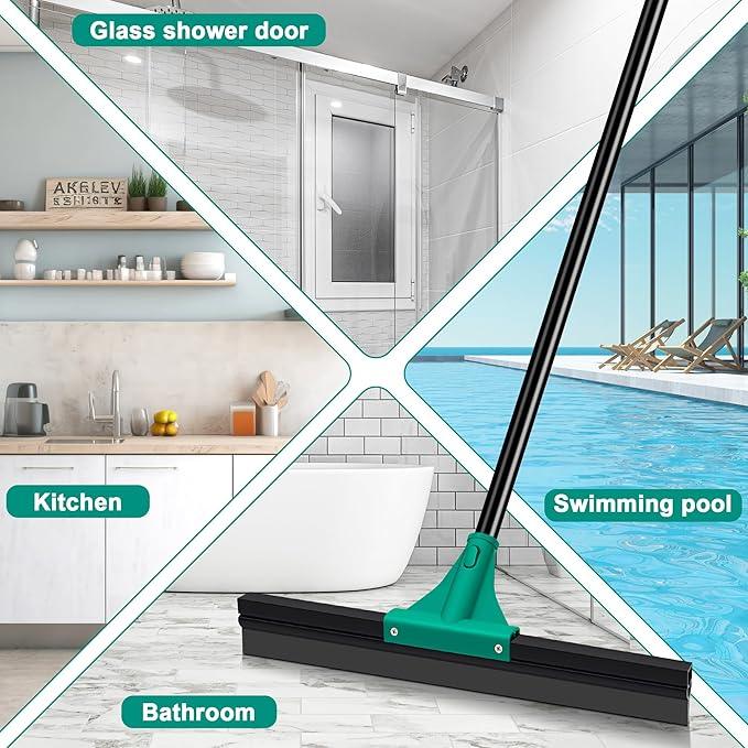 JEHONN Floor Squeegee Heavy Duty with 58.3 inches Long Handle, Rubber Scraper Broom for Cleaning Foam Water on Garage Concrete Bathroom Tile Marble Shower Glass Shop Deck Window Indoor Outdoor Green - NeatNest