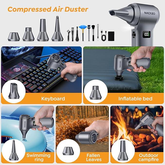 Compressed Air Duster-230000RPM Super Power Electric Air Duster, 100-Level Adjustable Inflatable Air Blower with LED Light and Display Screen, Dust Blower for Computer, Keyboard,House, Outdoor and Car - NeatNest