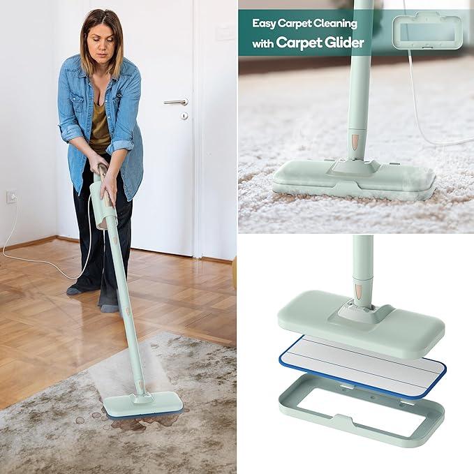Newbealer Steam Mop & Detachable Handheld Cleaner, 250ml 1200W Powerful Floor Steamer, 3 Adjustable Levels for Carpet Laminate Hardwood Grout, Carpet Glider, 11 Multi-purpose Accessories & 2 Pads - NeatNest