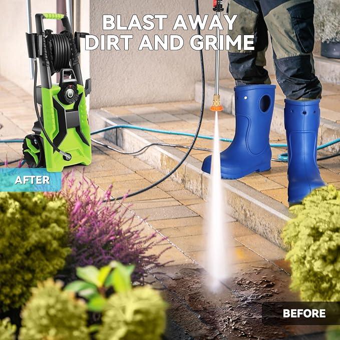 Pressure Washer Power Washer with 33FT Hose, 4 Nozzle and 500ML Foam Cannon, Cleaner Machine for Home, Car Washing, Fence Cleaning, Green - NeatNest
