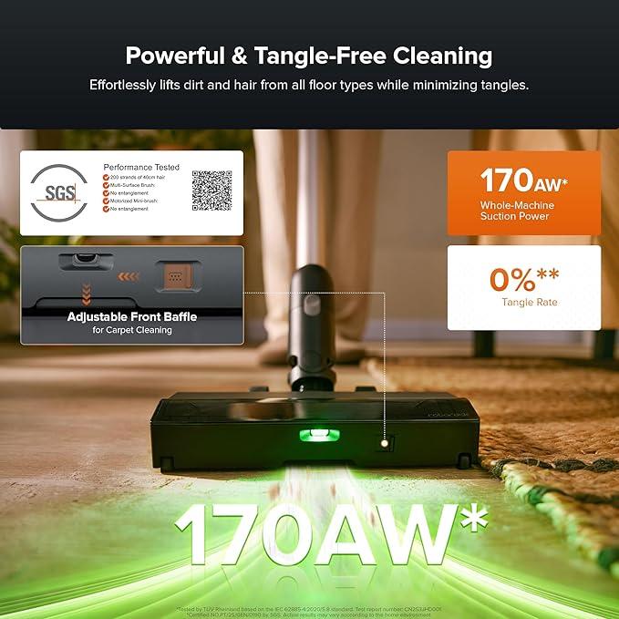 roborock H60 Hub Pro Cordless Stick Vacuum Cleaner with Auto-Empty Dock, 170AW Suction for Carpets and Pet Hair, Vacuum Cleaners with 80-Min Runtime, Anti-Tangle Brush, 140° Green LED Dust Detection - NeatNest