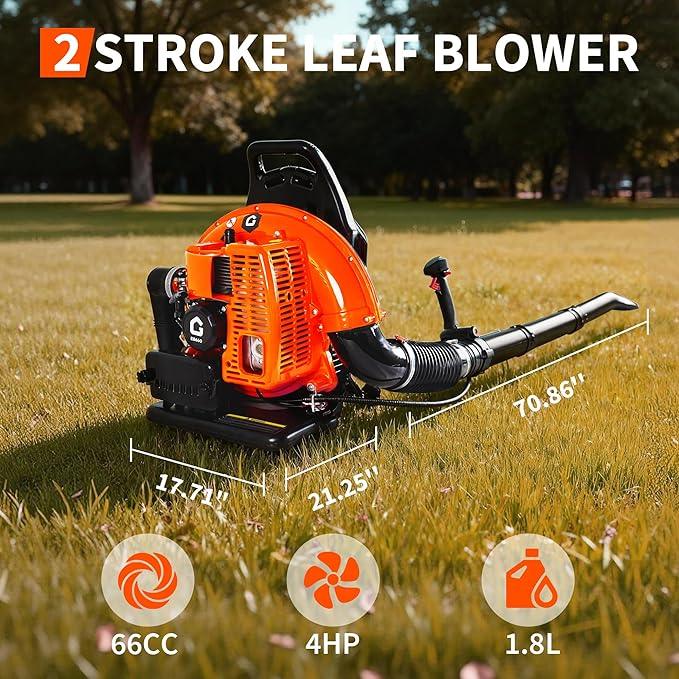 66CC Backpack Blower, 4-HP 2-Cycle Gas Leaf Blower with 880 CFM & 320 MPH, Backpack Leaf Blower, Powerful Clearing Performance for Wet Leaf & Debris Clean & Snow Removal - NeatNest