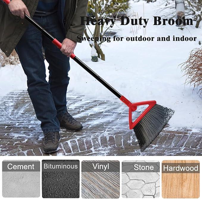 Heavy Duty Angle Broom, Upgraded Commercial Broom for Sweeping Indoor and Outdoor, Perfect Red Broom of Kitchen, Garage, Industrial and Courtyard - NeatNest