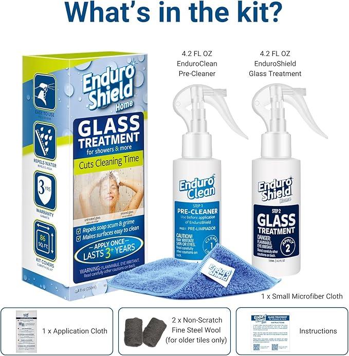 EnduroShield Glass Treatment Kit - Advanced Protection for Glass Surfaces - Repels Soap Scum, Grime & Dirt Without Harsh Chemicals - 8.4 fl oz - NeatNest