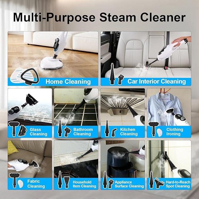11-in-1 Steam Mop, 1550W Powerful Handheld Steam Cleaner, 260°F Multi-Functional Floor Steamer with 21.3FT Cord for Floors, Hardwood, Tiles, Grout, Windows, Kitchen, Bath, Adjustable (White) - NeatNest