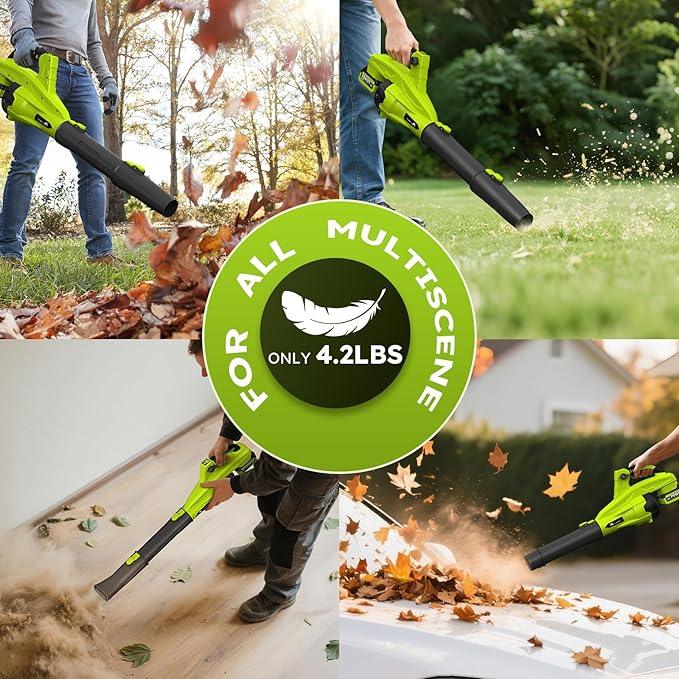 Leaf Blower Cordless with 2 * 4.0ah Battery and Fast Charger,KJBAO 21V Brushless Battery Powered Blower,Electric Blowers with 650CFM&6 Speeds,Lightweight Blower for Lawn Care,Car, Yard, Patio - NeatNest