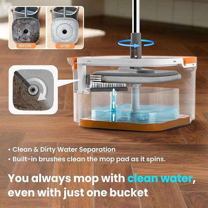 Mop and Bucket Set, Spin Mop with Separate Dirty Water System, Deep-Cleaning Mops for Floors, Versatile Mops for Walls - NeatNest