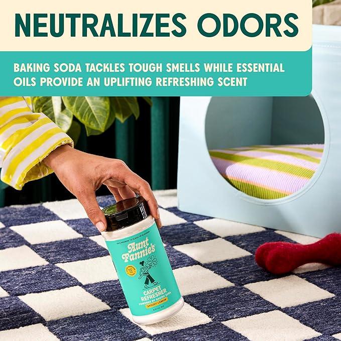 Aunt Fannie's Carpet Refresher & Deodorizer Powder, Multi-Purpose Rug, Carpet, and Upholstery Odor Eliminator for Homes with Cats and Dogs, Bright Lemon Scent, 16 Oz (Pack of 2) - NeatNest