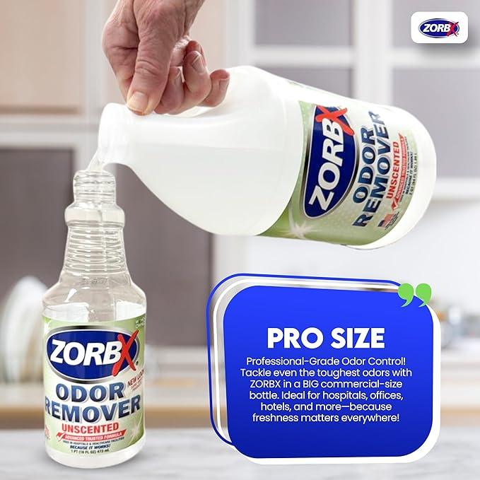 ZORBX Unscented Odor Eliminator for Strong Odor 64 oz - Used in Hospitals & Healthcare Facilities - Advanced Trusted Formula, Fast-Acting Odor Remover Spray for Dog, Cat, House & Carpet - NeatNest