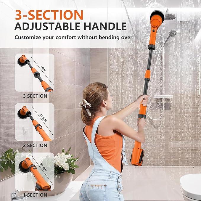 1000RPM Electric Spin Scrubber, 20V Cordless Cleaning Brush with Adjustable Extension Arm, 4 Replaceable Cleaning Heads, Hook and Gloves, 1 Hour Fast Charge, Waterproof - for Bathroom/Tub/Tile/Floor - NeatNest