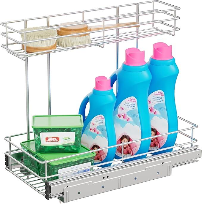 Under Sink Organizer 9"W X18.5"D，Pull Out Cabinet Organizer 2 Tier，Under Sink Slide Out Organizer Chrome Plated, Under Kitchen Bathroom Sink Organizer, Pantry Cabinet Closet Organization Rack, 1 Pack - NeatNest