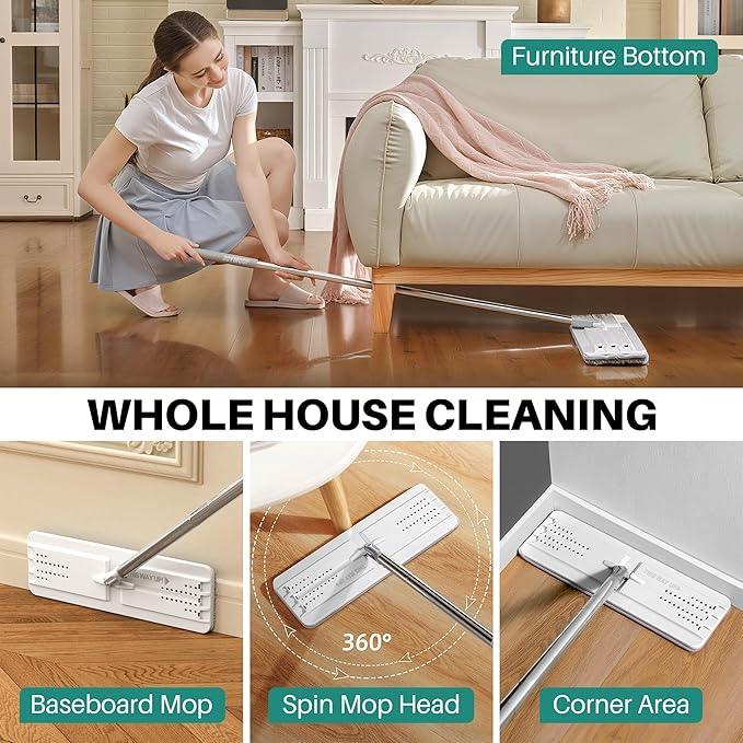 JOYMOOP Mop and Bucket with Wringer Set, Hands Free Flat Floor Mop and Bucket, with 5 Washable Microfiber Pads, Wet and Dry Use, Floor Cleaning System - NeatNest