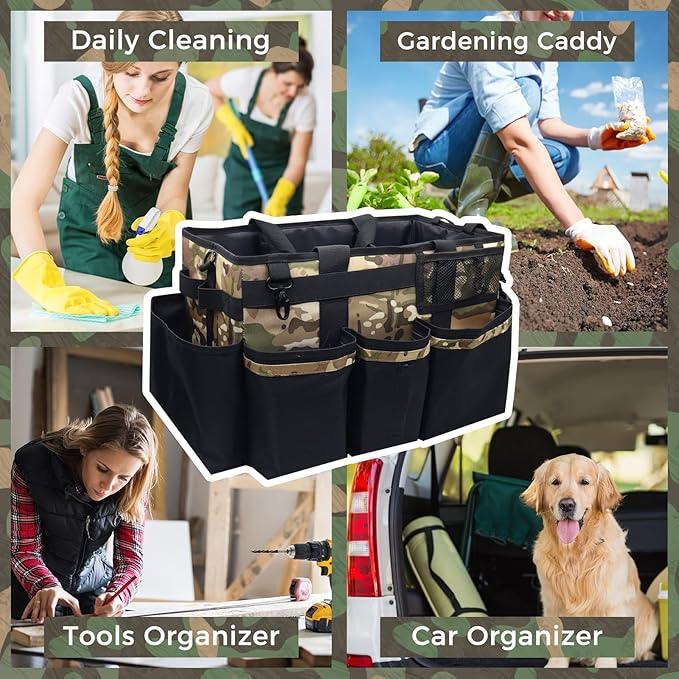Wearable Cleaning Caddy Organizer with Handle & Shoulder Straps for Housekeepers, Under Sink & Car Cleaning Tool Organizer Bag with 4 Foldable Dividers (Camouflage) - NeatNest
