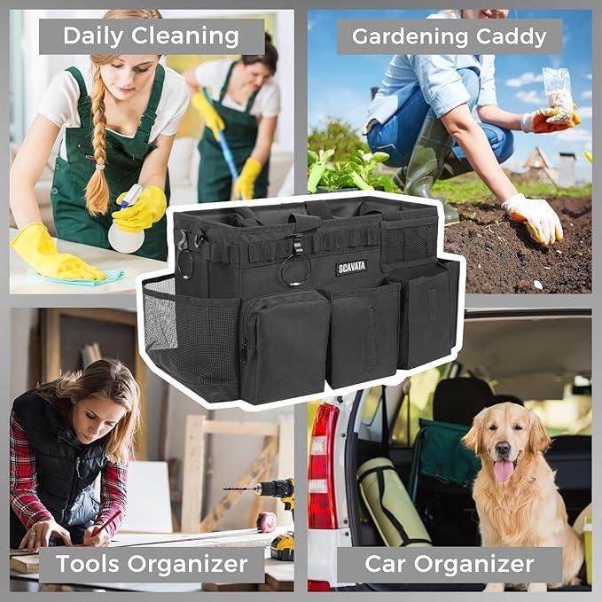 Wearable Cleaning Caddy Bag, Supplies Organizer with Handle & Shoulder Straps for Housekeepers, Under Sink & Car Cleaning Tool Organizer with 4 Foldable Dividers (Black) - NeatNest