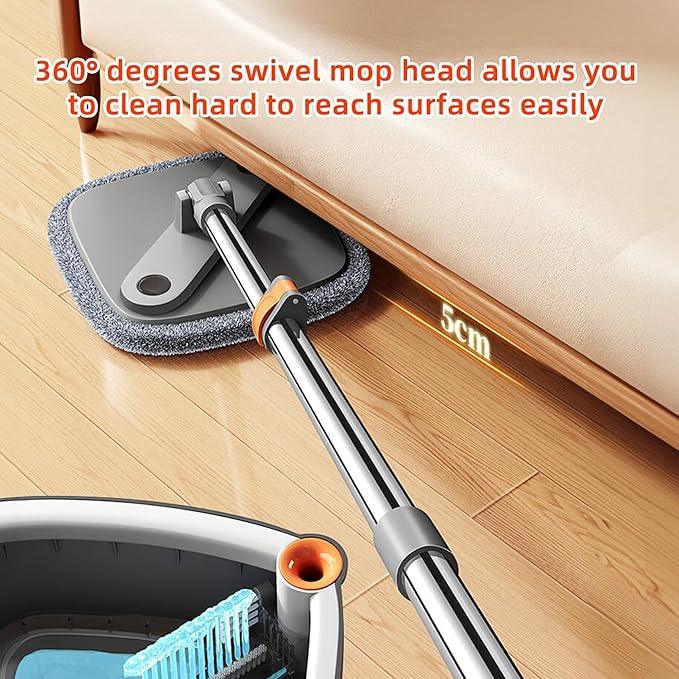 KZKR Spin Mop and Bucket Set with 10 Replaceable Microfiber Mop Pads with Self Separation Dirty and Clean Water System, Self Wringing 360° Rotating Square Mop Head for Hardwood Tile Marble Floors - NeatNest