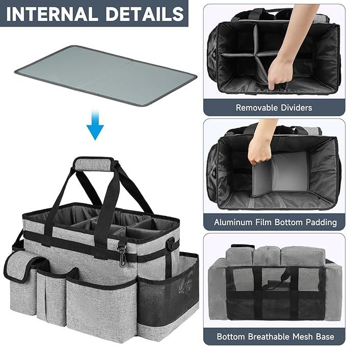 Cleaning Caddy Bag,Large Cleaning Supplies Organizer with Handle for Housekeepers,Gray - NeatNest