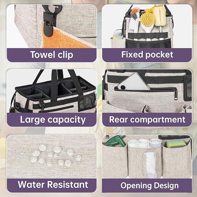 Wearable Cleaning Caddy Bag for Cleaning Supplies,Large Capacity Cleaning Organizer White - NeatNest