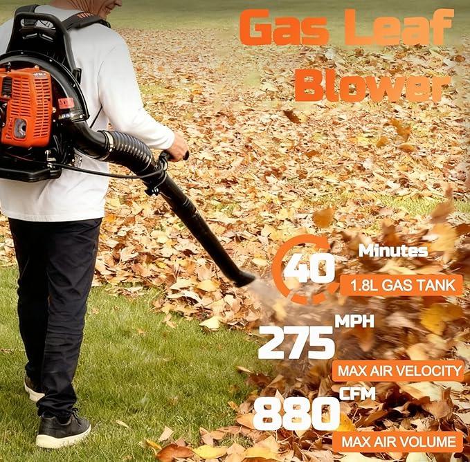 PROYAMA 72CC Gas Backpack Leaf Blower, 2-Cycle 880CFM 275MPH Gas Powered Engine, 2 in 1 Nozzle Low Vibration and Ergonomic Design with Cruise Control for Outdoor GardenYard Cleaning and Snow Removal - NeatNest