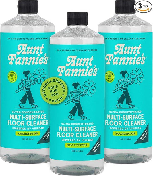 Aunt Fannie's Ultra Concentrated Floor Cleaner Vinegar Wash, Multi-Surface Solution For Mopping, Makes 16 Gallons, Eucalyptus Scent, 32 oz. (Pack of 3) - NeatNest