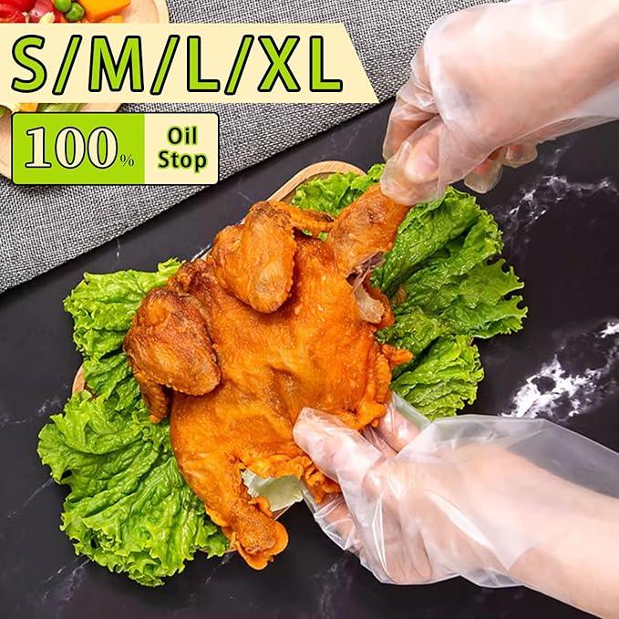 Plastic Gloves Disposable, Latex & Powder Free, Oil-Proof, Thick Clear Gloves Safe for Food Handling, Cooking, Kitchen - NeatNest